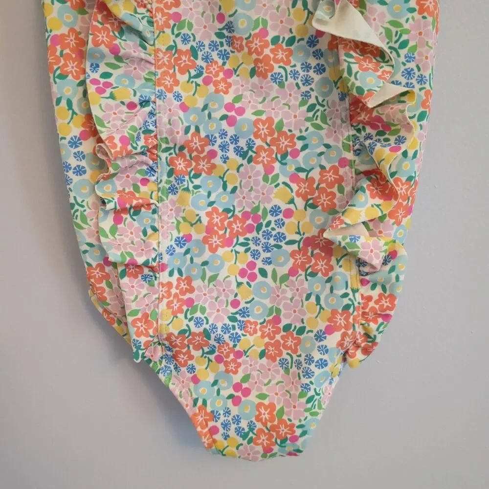 Mini Boden Petite Ditzy Floral Ruffle One Piece Bathing Swim Suit - Girls 2-3Y